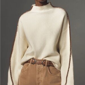 Anthropologie Mock-Neck Whipstitch Sweater